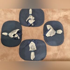 Elegant Blue Quilted Placemats with Napkins
